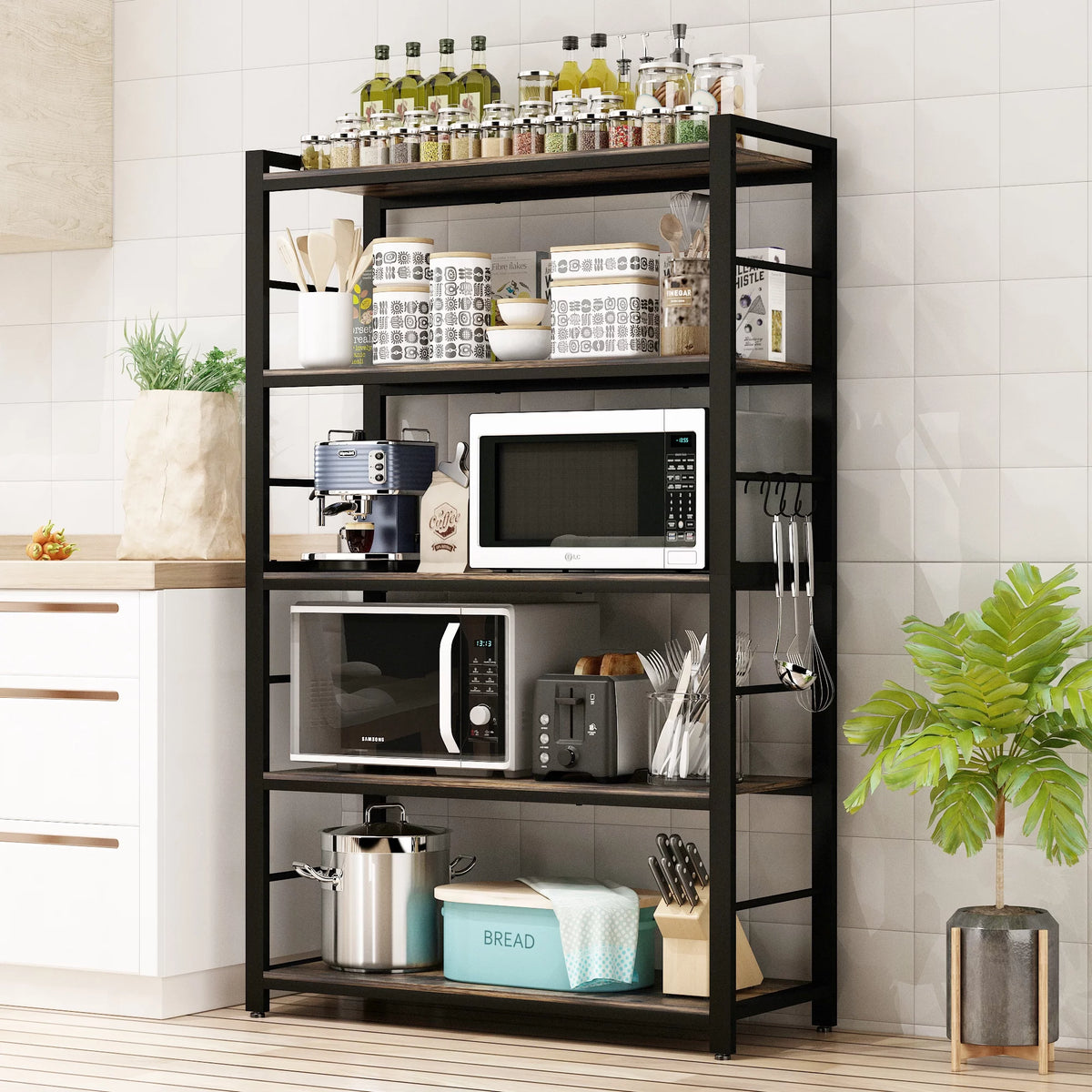 5 Tier Utility Storage Shelf with Hooks T29956