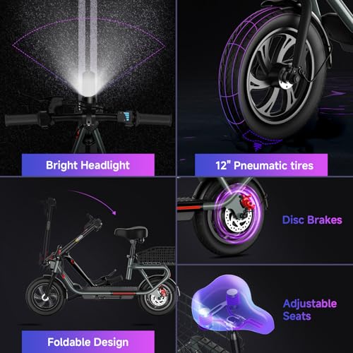 Electric Scooter with Seat, 12" Pneumatic Tire, Foldable P70475