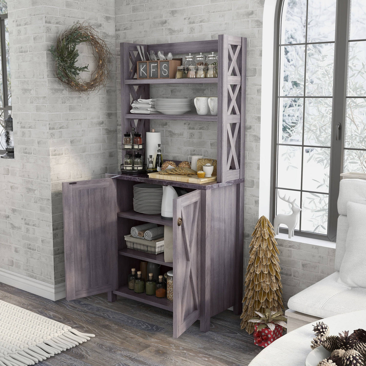 Rustic Grey Multi Shelf Microwave Cabinet Y8463