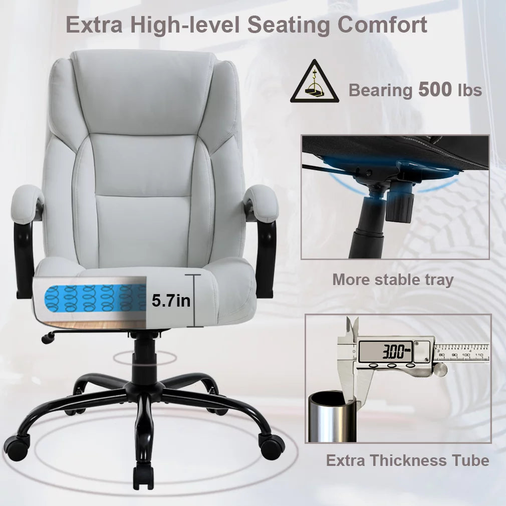 White Wide Seat Ergonomic High Back Office Chair with Lumbar Support L889