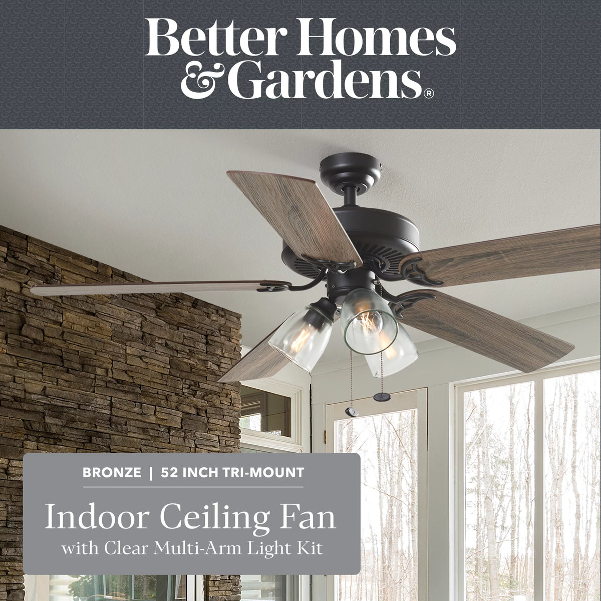 52" 5 Blade Oil-Rubbed Bronze Ceiling Fan with 3 Lights N968