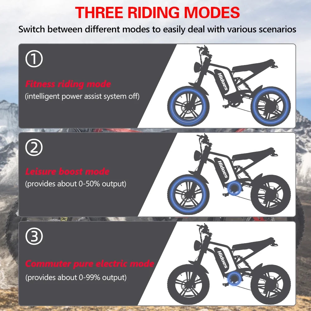 20 Fat Tire 1200W Electric Bike with Removable Battery Red N109