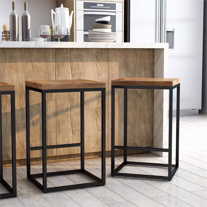 Golden Brown Wood Barstool Set of 2 A12560