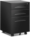 Black 3 Drawer Rolling Metal File Cabinet with Lock K22867