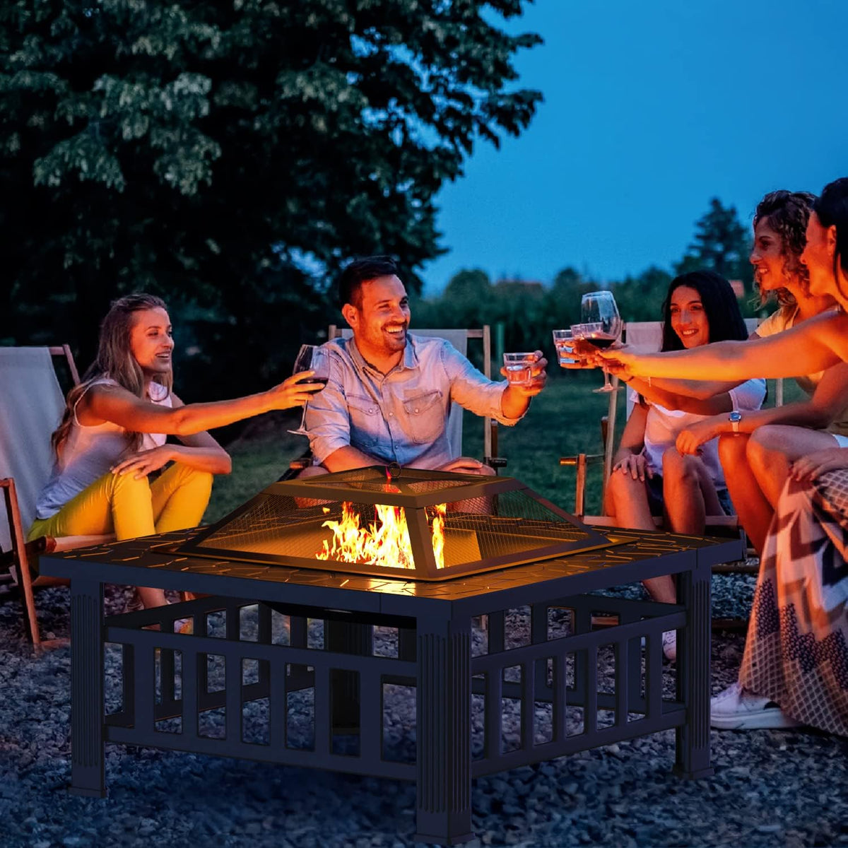 32-inch Metal Fire Pit Table with Waterproof Cover J823