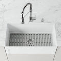White Matte Stone Farmhouse Kitchen Sink with Grid N828
