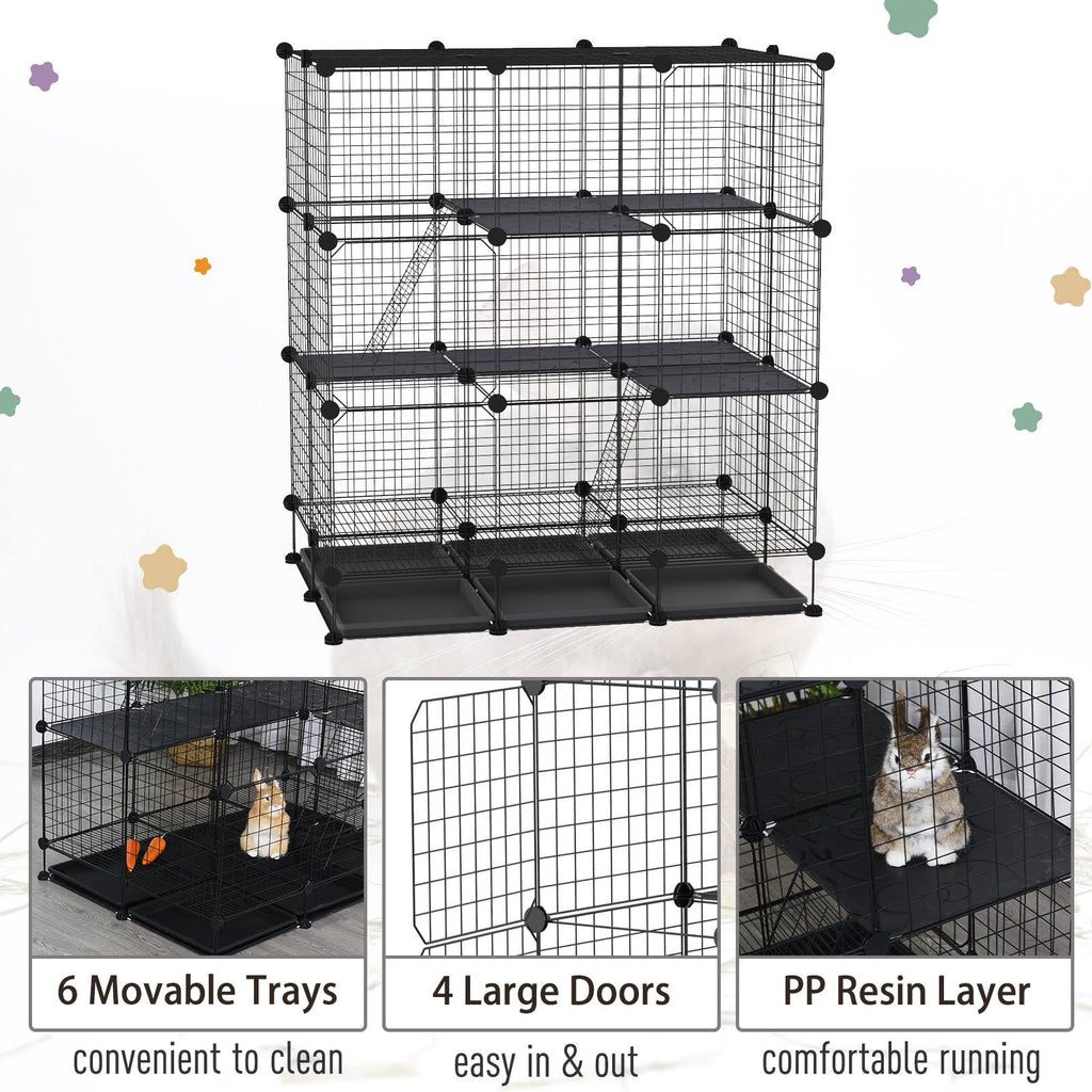 Black Steel Pet Playpen with Trays F69367
