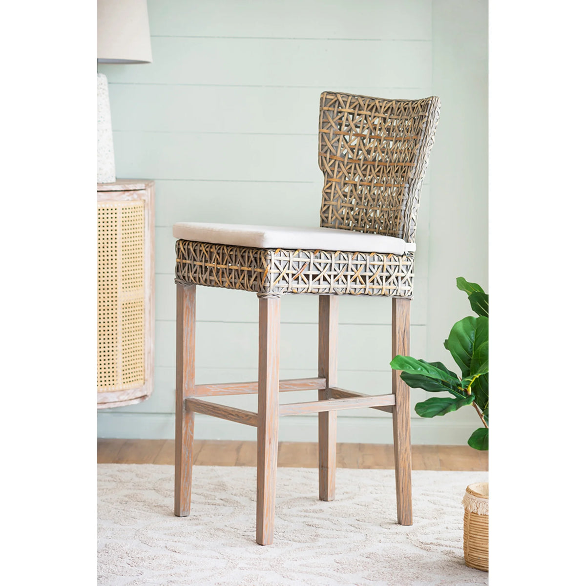 Gray Woven Padded Seat Bar Chair I40414