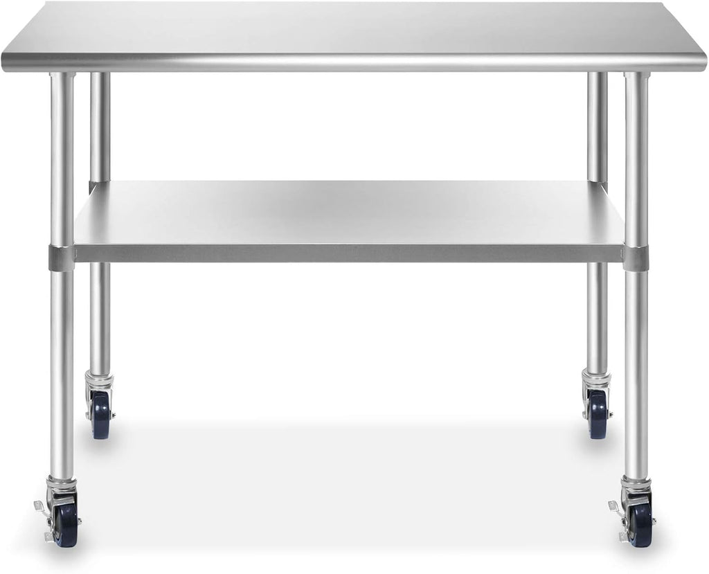Stainless Steel Commercial Work Table with 4 Casters 48 in. x 24 in. D389