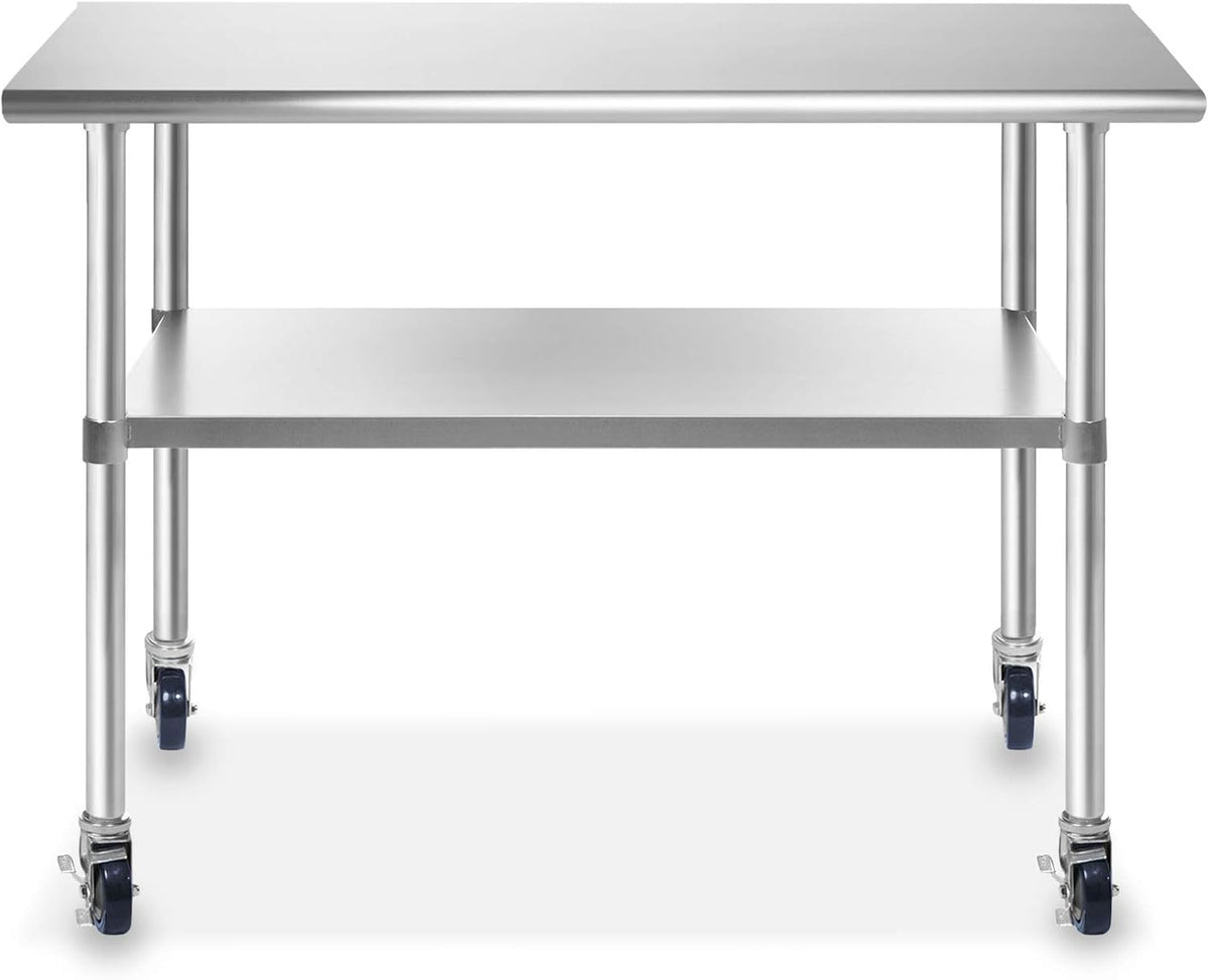 Stainless Steel Commercial Work Table with 4 Casters 48 in. x 24 in. D389
