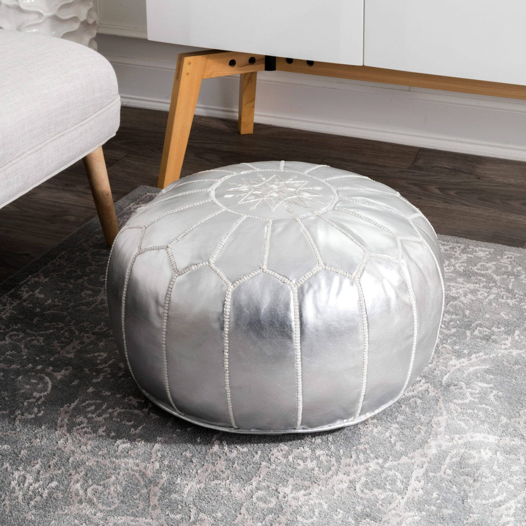 Moroccan Leather Handmade Ottoman Pouf - Pink R222