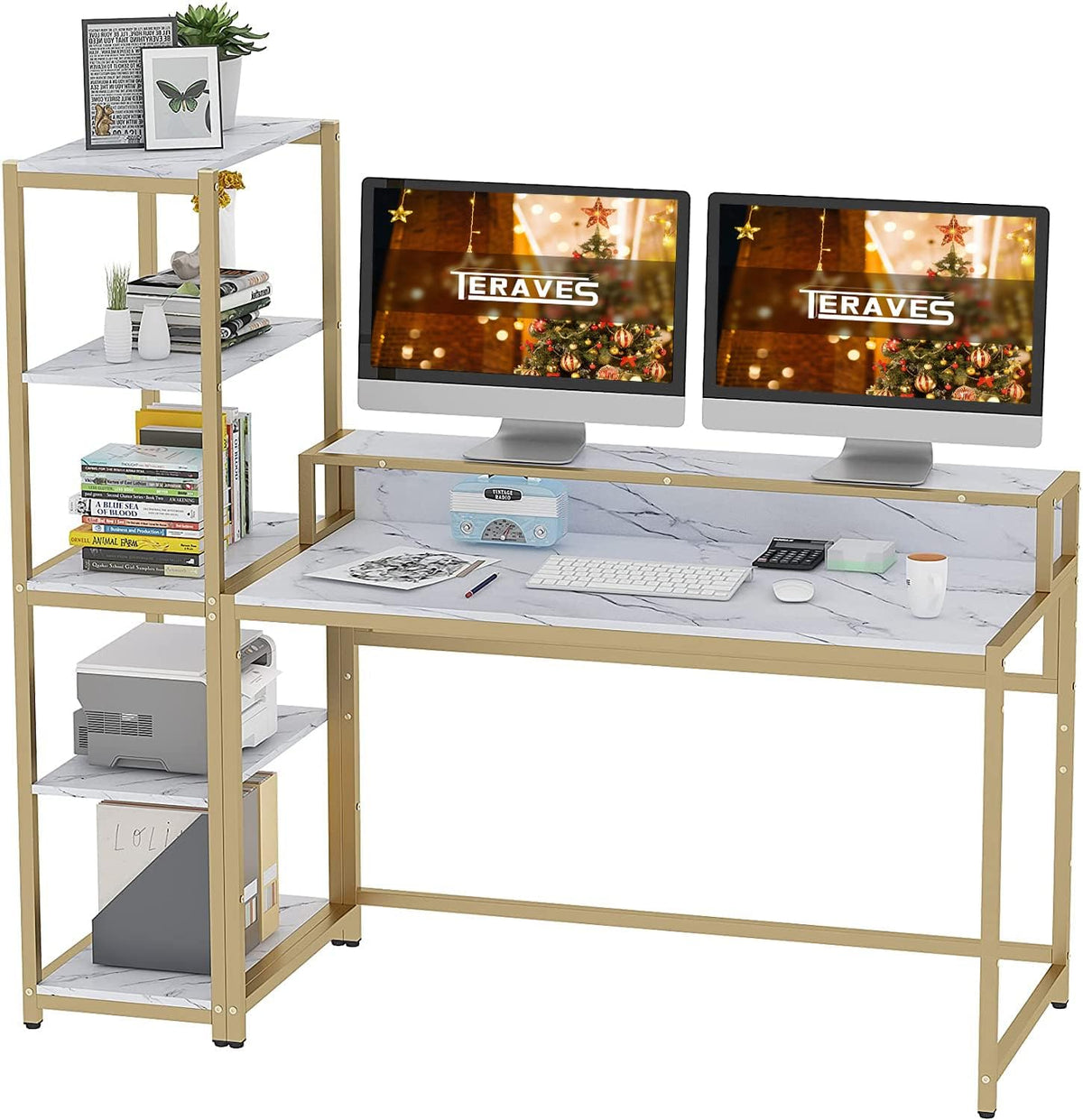 Computer Desk with 5 Tier Shelves 47 Inch N2478