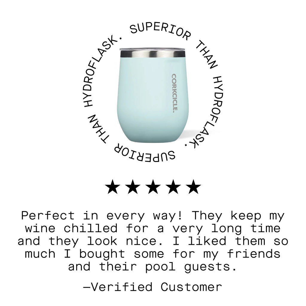 Gloss Powder Blue 12 oz Stainless Steel Stemless Wine Glass B52914