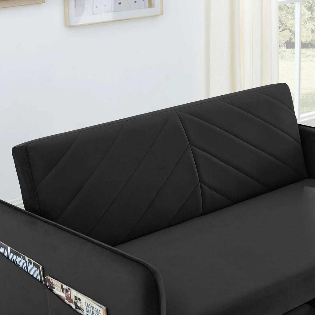 Black Velvet 3 in 1 Sleeper Sofa Couch Bed with 2 USB Ports C2249