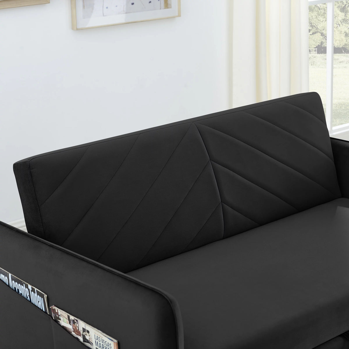 Black Velvet 3 in 1 Sleeper Sofa Couch Bed with 2 USB Ports C2249