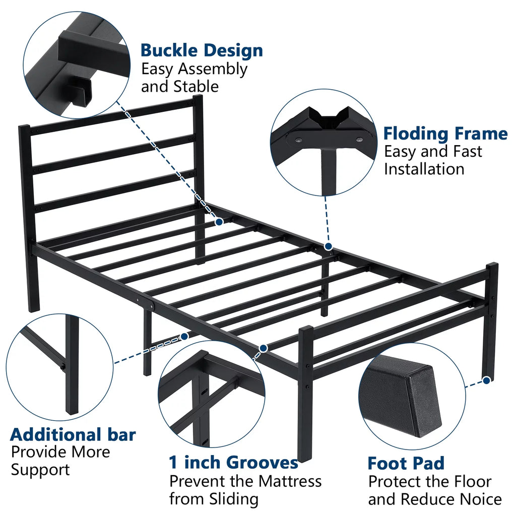 Full Size Metal Platform Bed Frame with Headboard H3450
