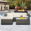 5 Piece Grey PE Rattan Wicker Patio Conversation Set with Glass Coffee Table and Ottomans P740899
