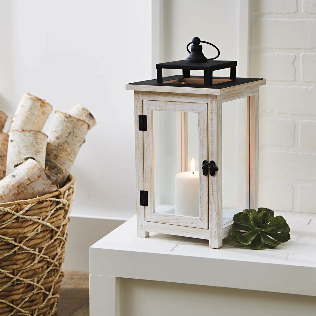 Large White Wood & Metal Decorative Lantern D40298