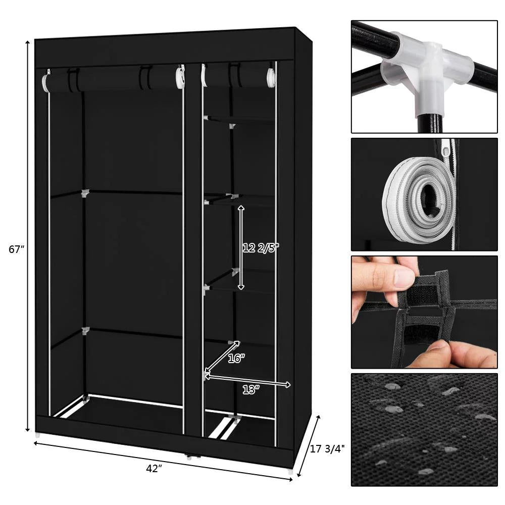 Black Portable Non-woven Fabric Clothes Closet B6408