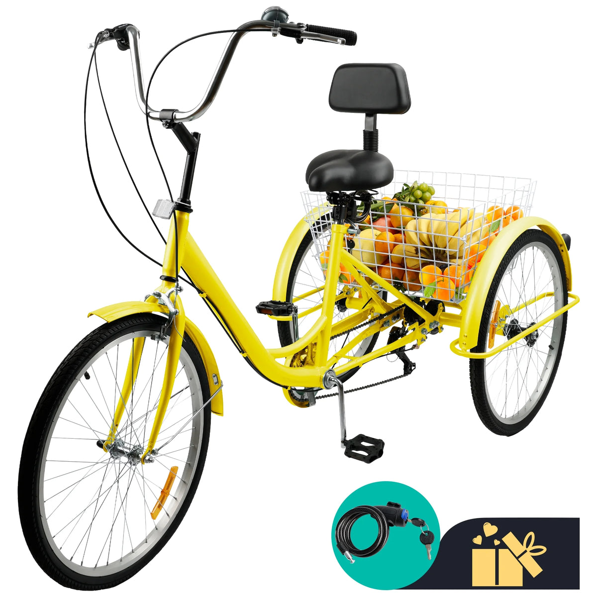 24 Purple 7-Speed Adult Tricycle with Seat and Rear Basket Y319
