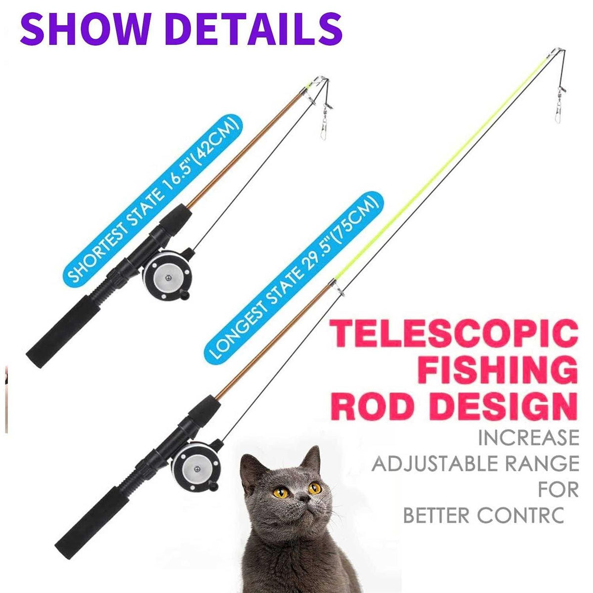 Retractable Cat Teaser Wand Toy with 8 Pcs Refills K961