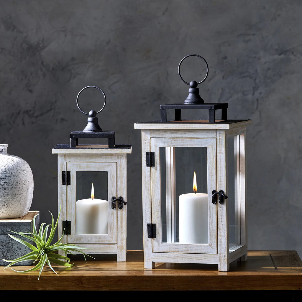 Large White Wood & Metal Decorative Lantern D40298