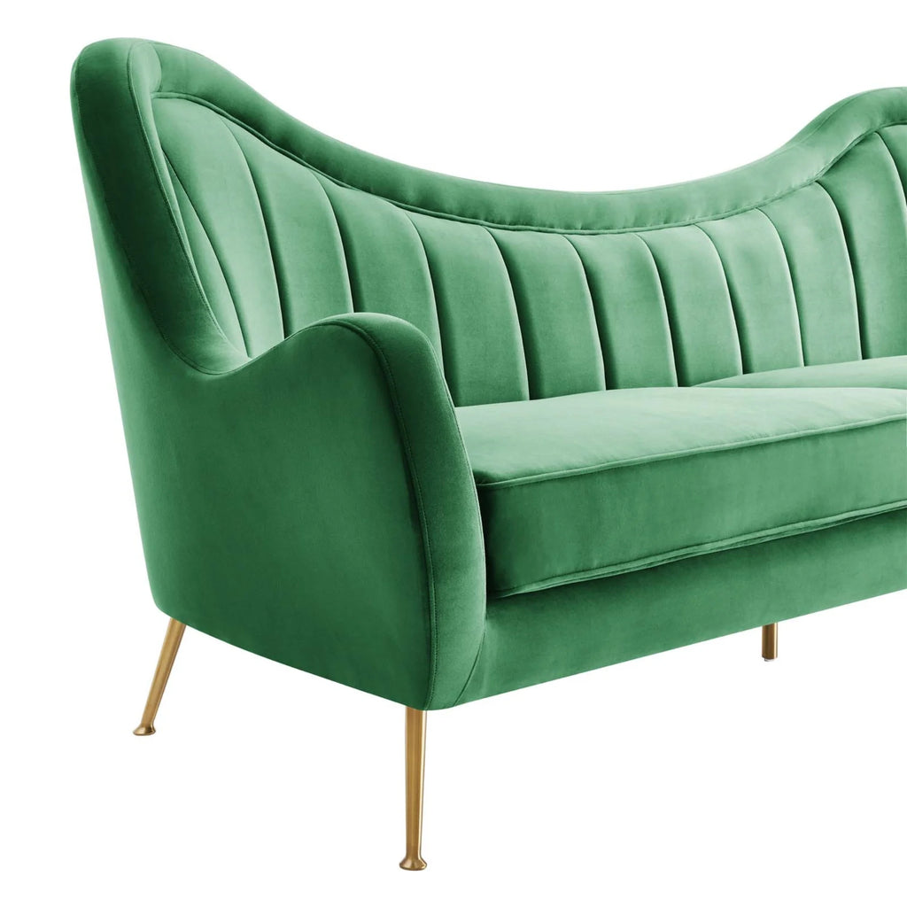 Velvet and Stainless Steel Sofa in Emerald Green T1380