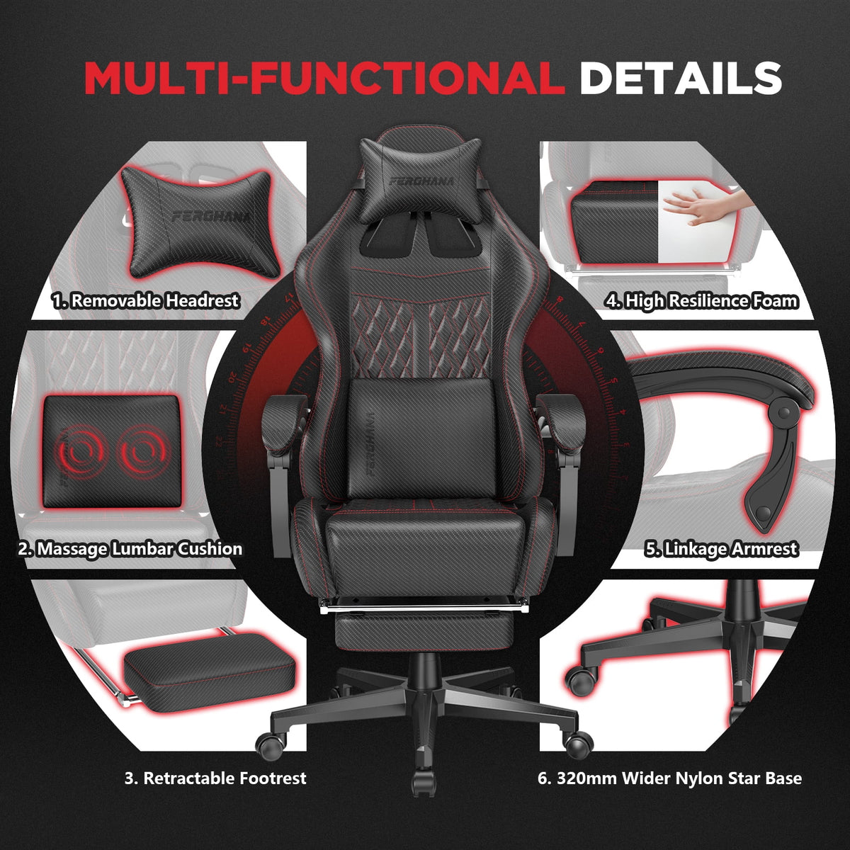 Black Gaming Chair with Footrest and Massage Lumbar Support Z57928