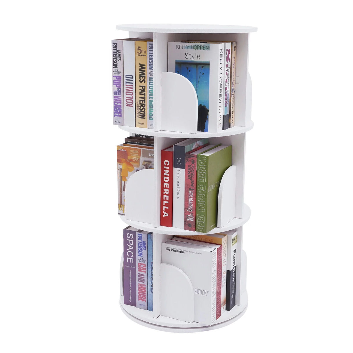 3 Tiers 360° Rotating Stackable Shelves Organizer White H38713