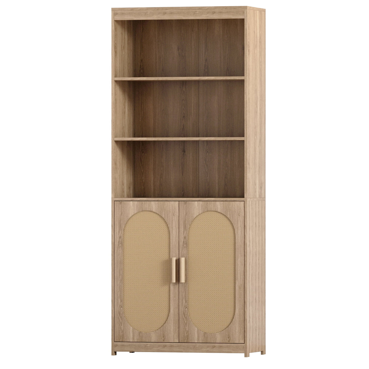 5 Tier Rattan Wood Bookshelf with Doors E9815