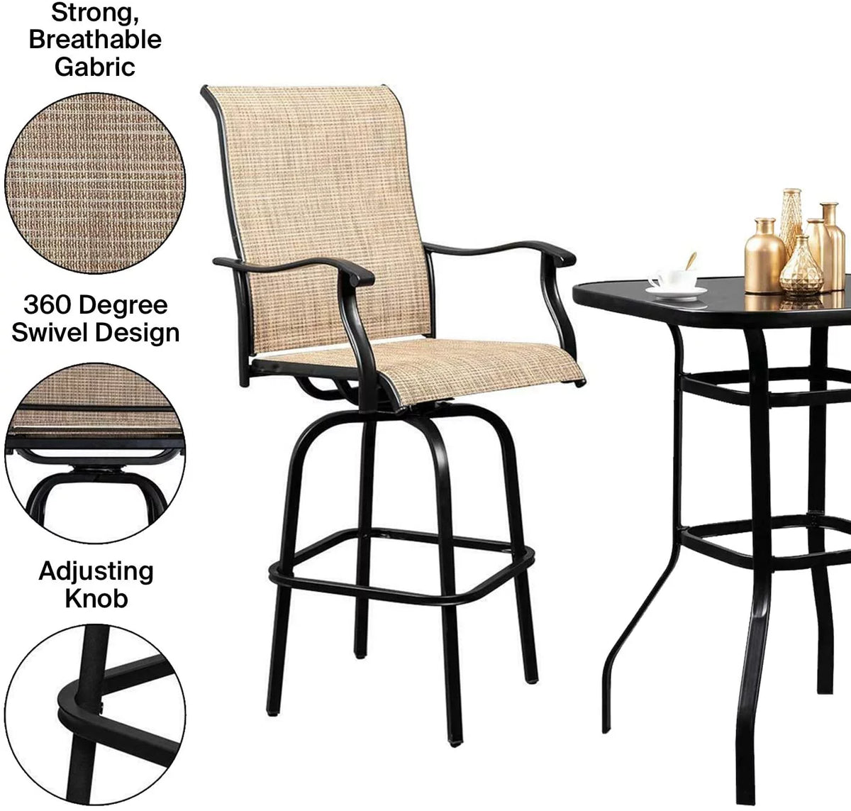 3 Piece Swivel Chair and Glass Table Y902291