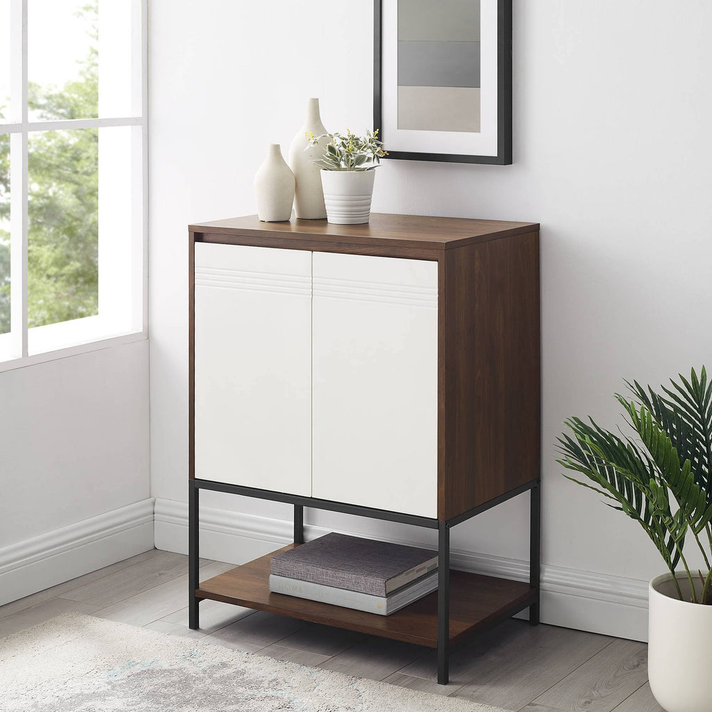 2 Door Accent Cabinet with Lower Shelf Dark Walnut Solid White O705783