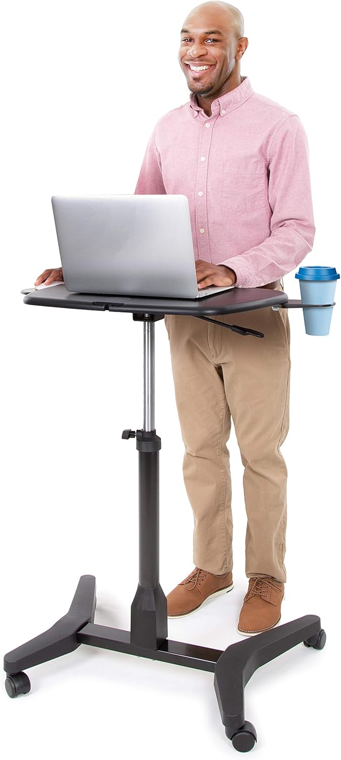 Mobile Podium with Pull Out Mouse Pad & Cup Holder, Black H12309