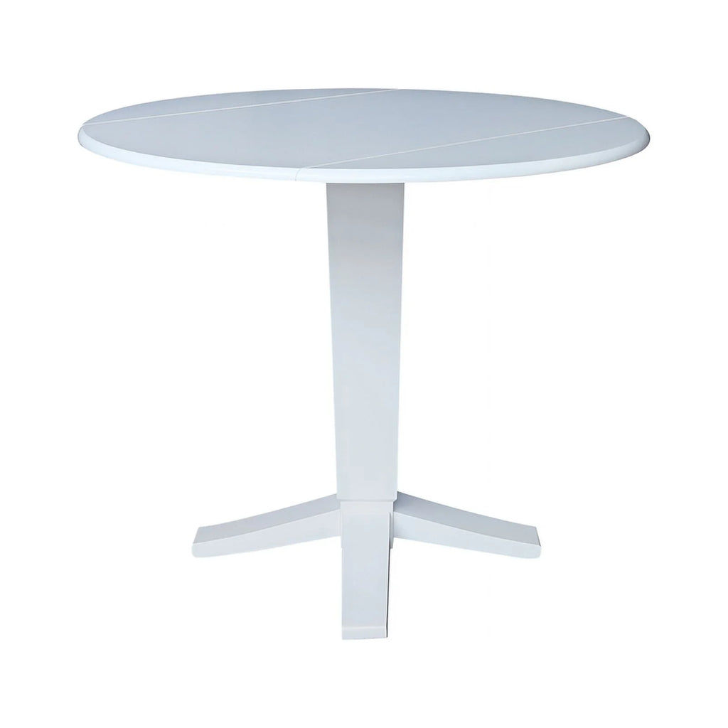 42" Round Solid Wood Dual Drop Leaf Pedestal Dining Table in White I557