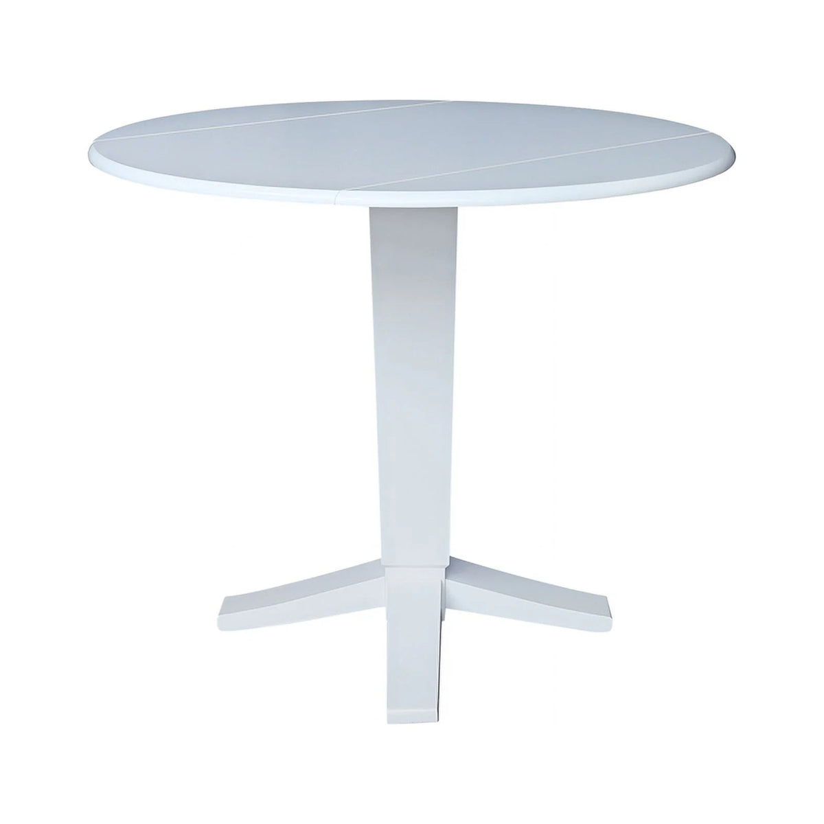 42" Round Solid Wood Dual Drop Leaf Pedestal Dining Table in White I557