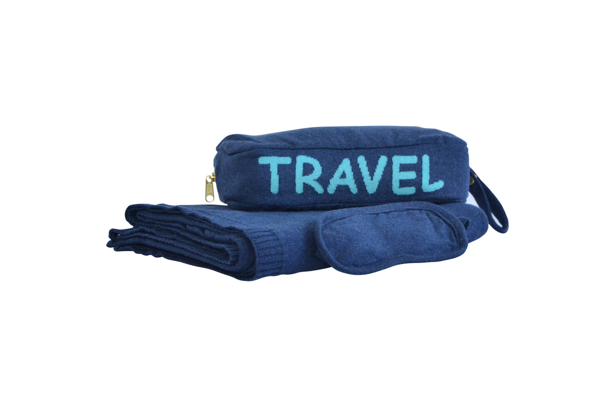 Pink Lemonade Travel Bag Set with Blanket and Eye Mask 100% Cotton Navy Blue Travel N1514