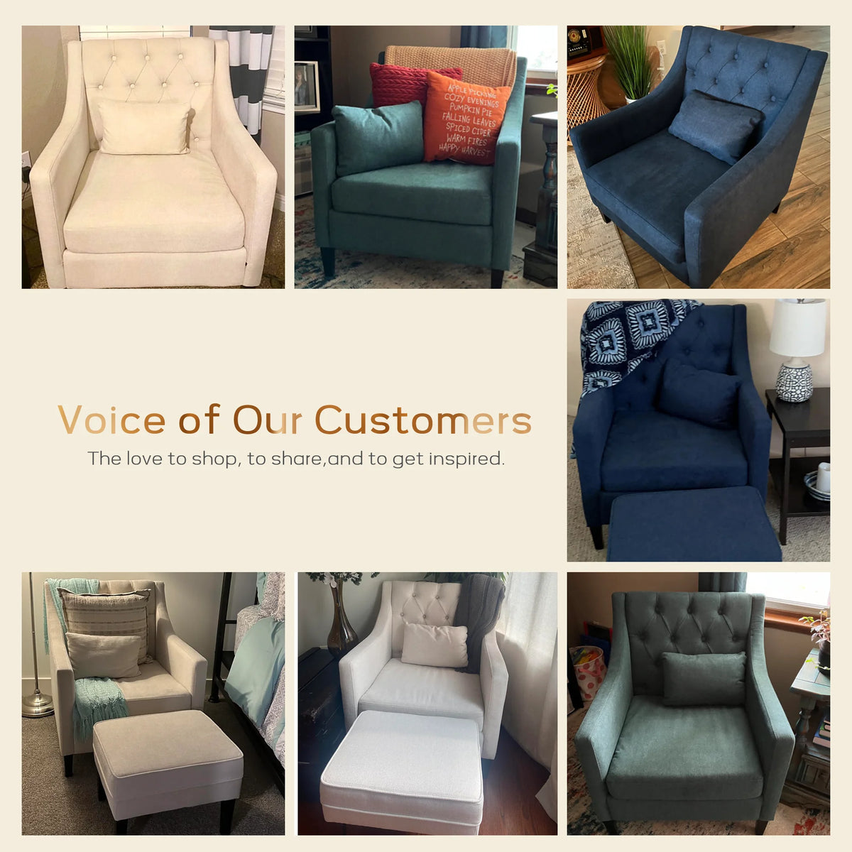 Blue Upholstered Accent Chair with Ottoman I822