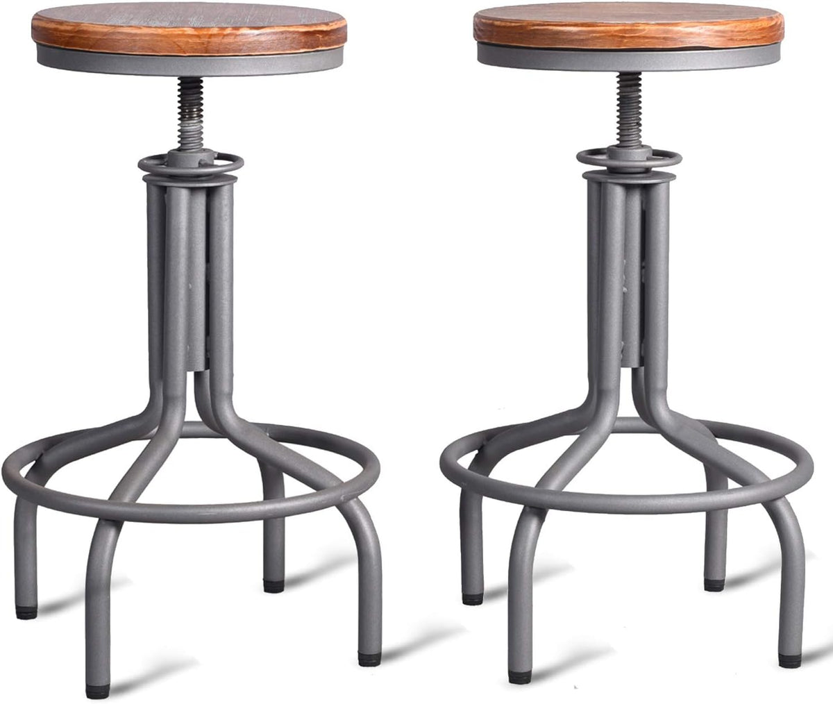 Metal Adjustable Height Bar Stool Set of 2 Black Wooden Top L381
