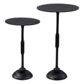 Set of 2 Antique Charcoal Gray Circular Pedestal Accent Tables W455