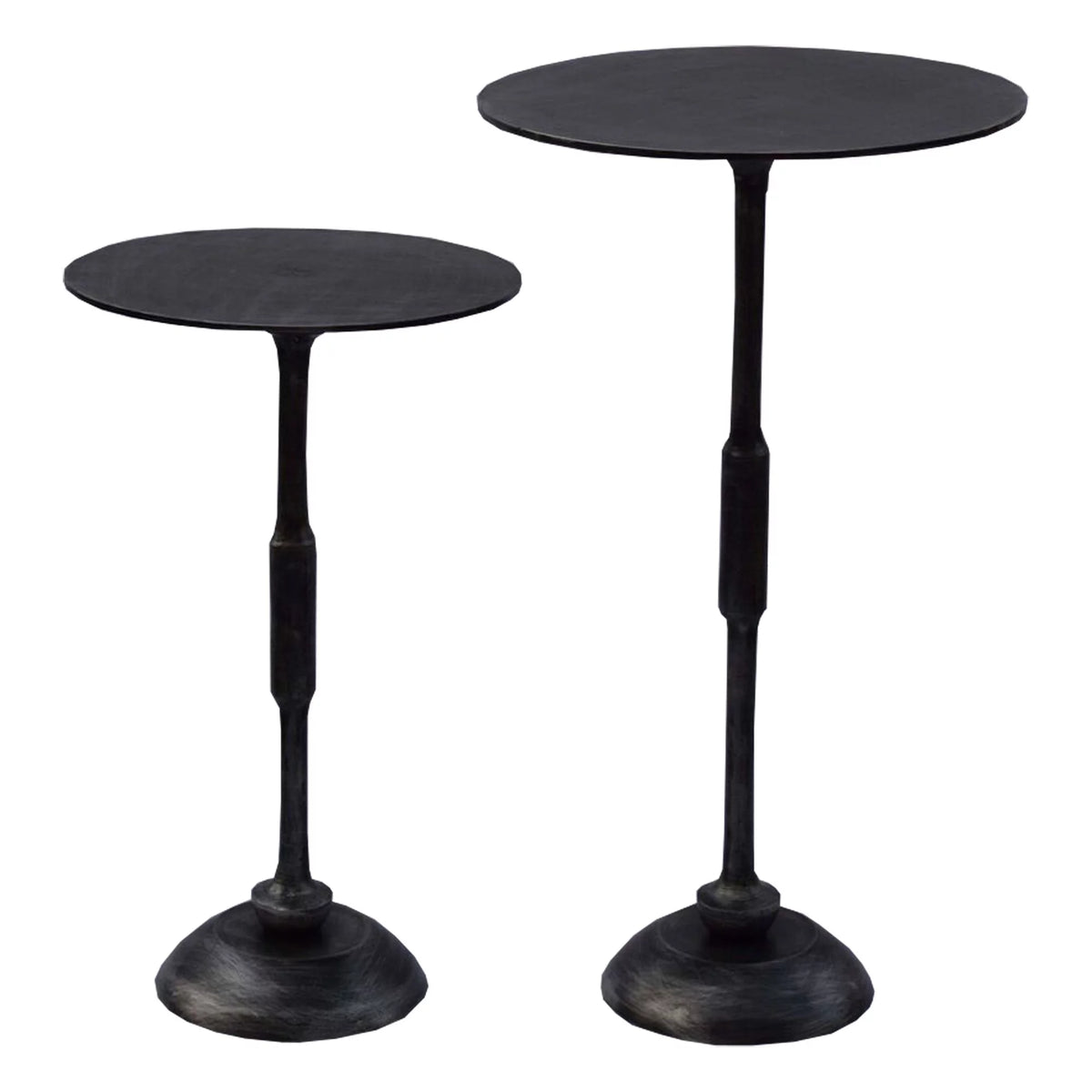 Set of 2 Antique Charcoal Gray Circular Pedestal Accent Tables W455