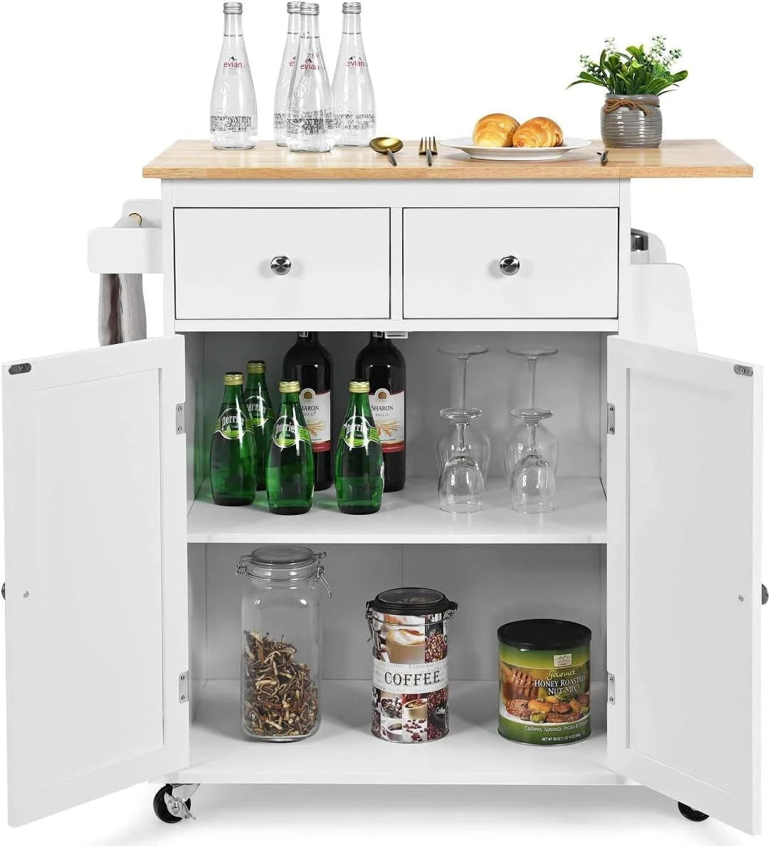 Black Wooden Kitchen Utility Cart with 2 Drawers P9232