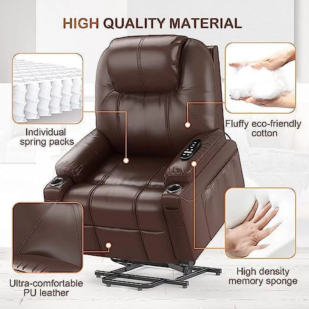 Brown Dual Motor Power Lift Recliner with Massage and Heat H679