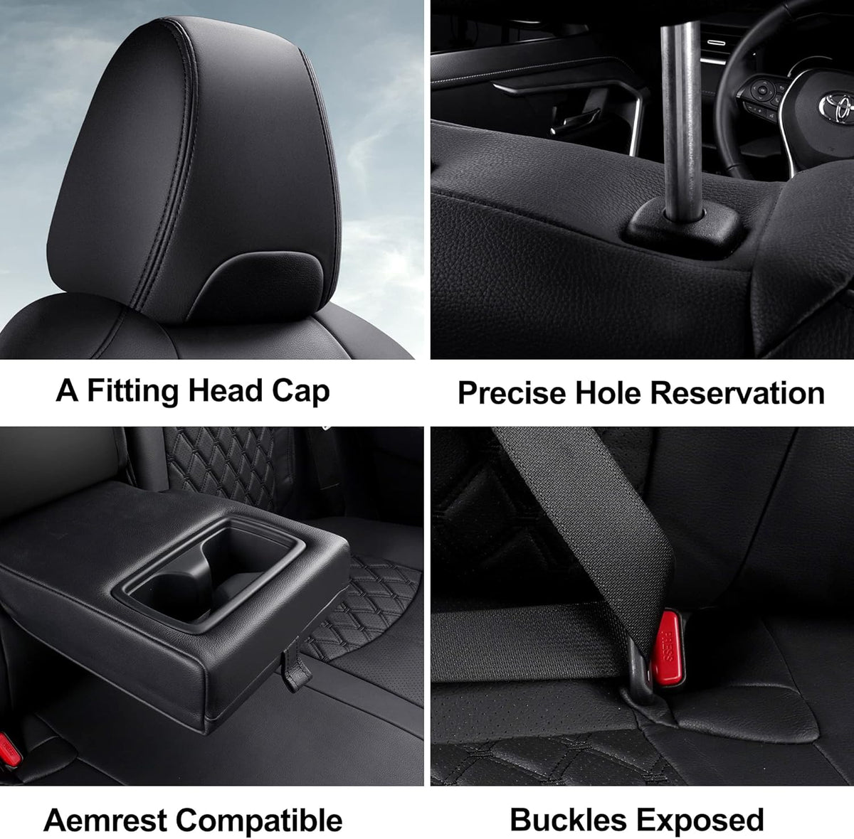 Black Pu Leather Car Seat Covers Full Set S34559