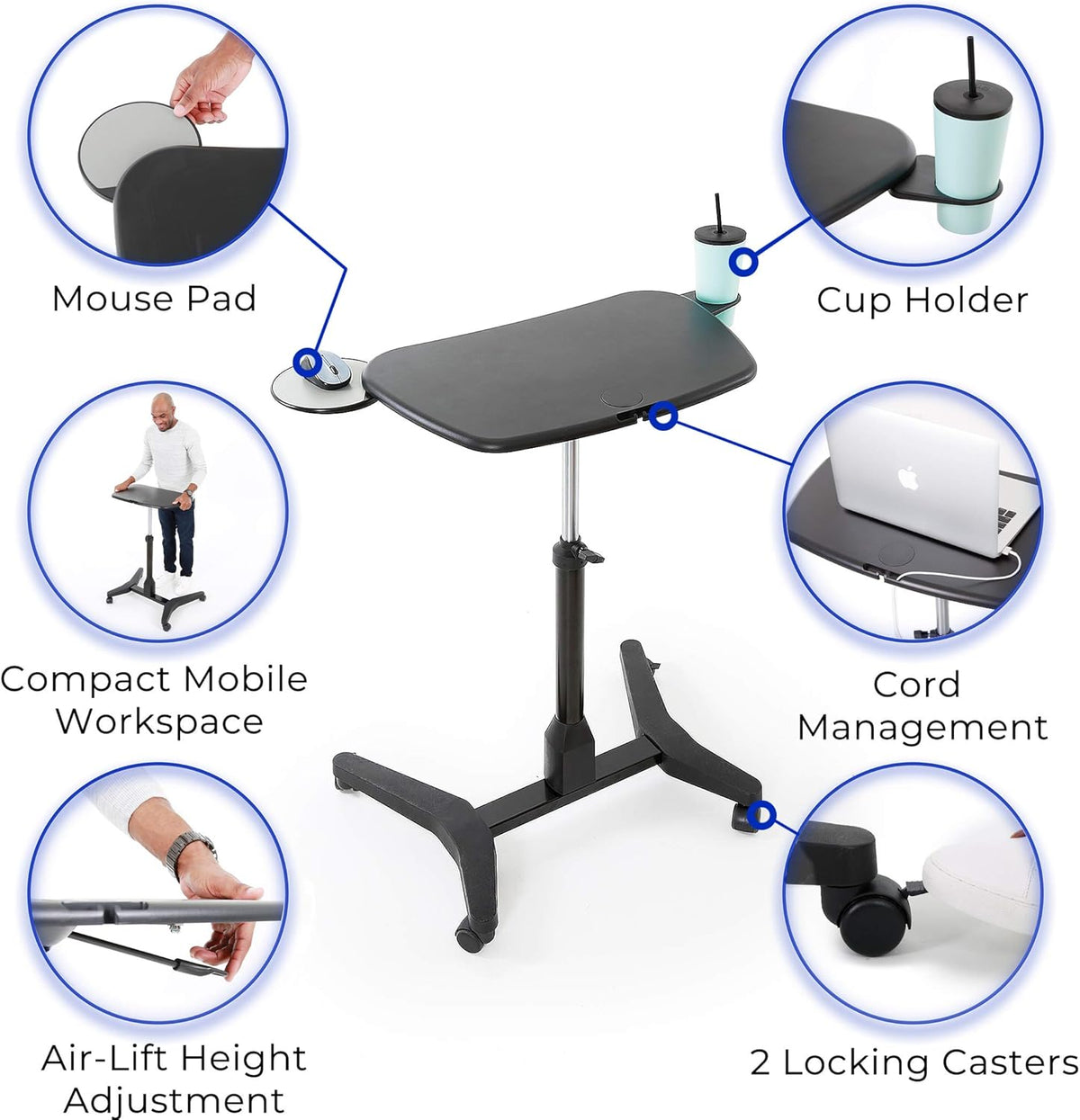 Mobile Podium with Pull Out Mouse Pad & Cup Holder, Black H12309
