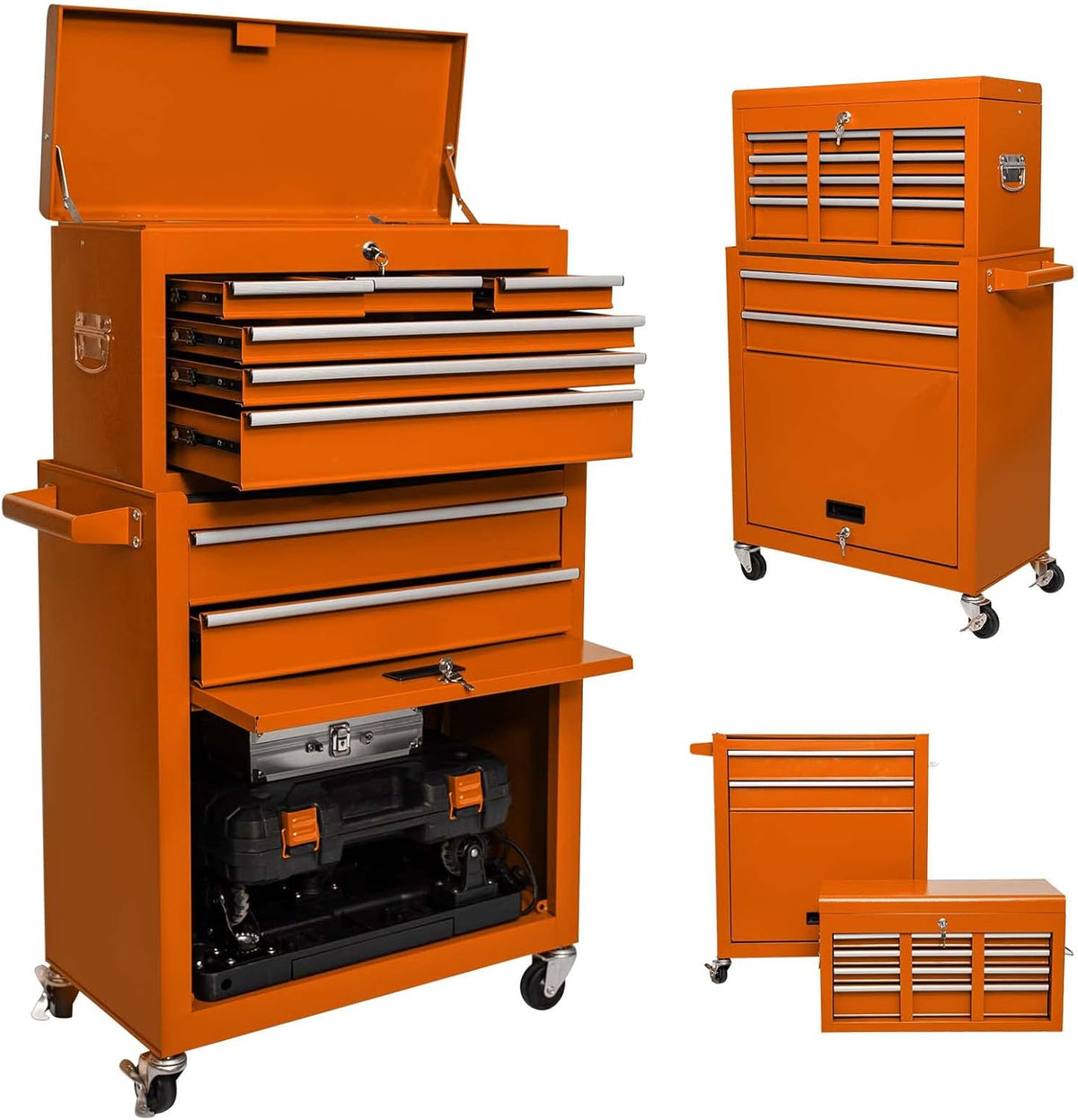 8 Drawer Rolling Tool Chest with Lock and 4 Wheels W853