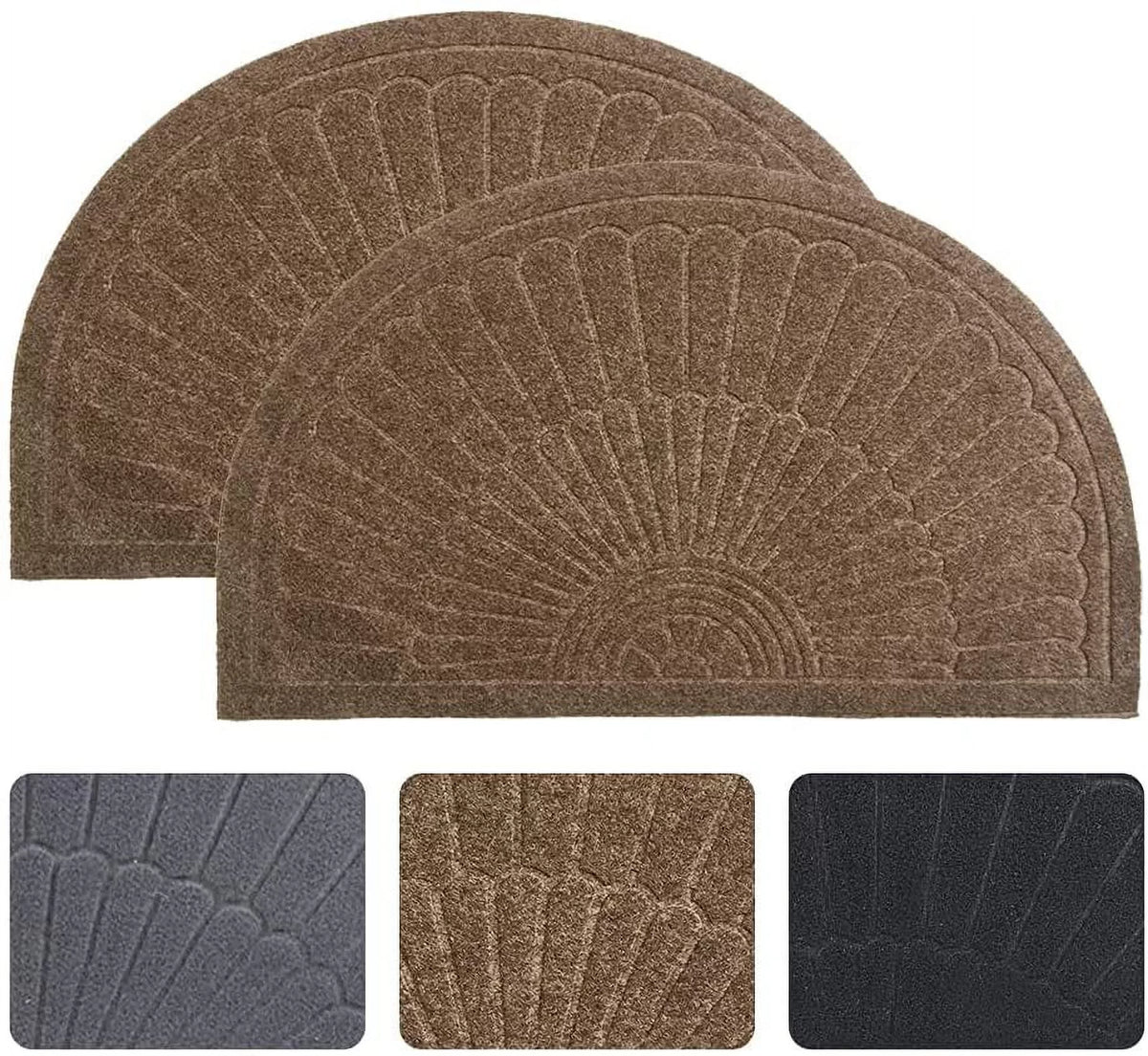Half Round Non Slip Washable Door Mat 2pcs Y5164