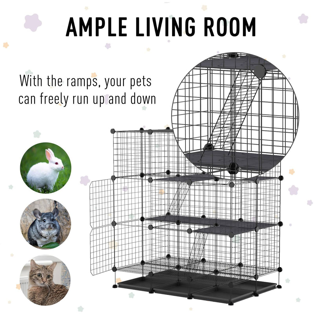Black Steel Pet Playpen with Trays F69367