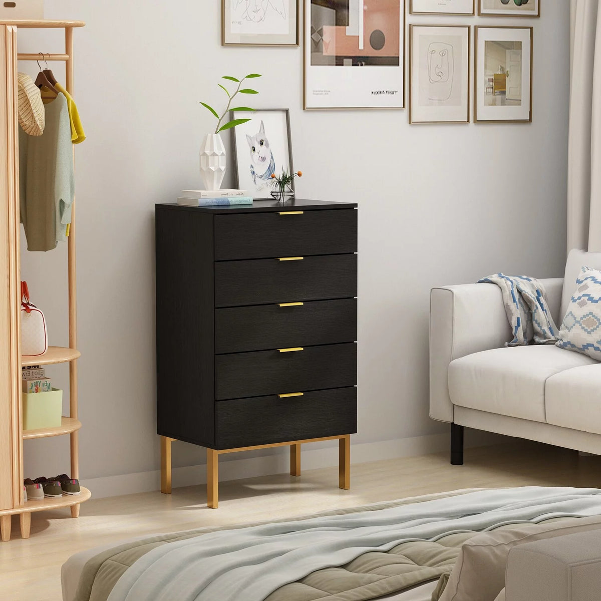 Black 5 Drawer Wood Dresser N698304