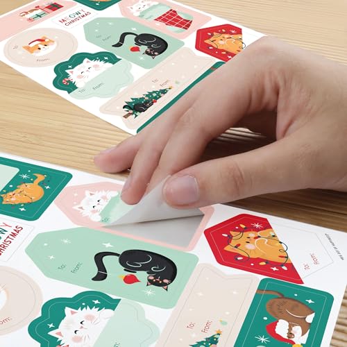 Cat Christmas Gift Tag Stickers, 120 Stickers N47091