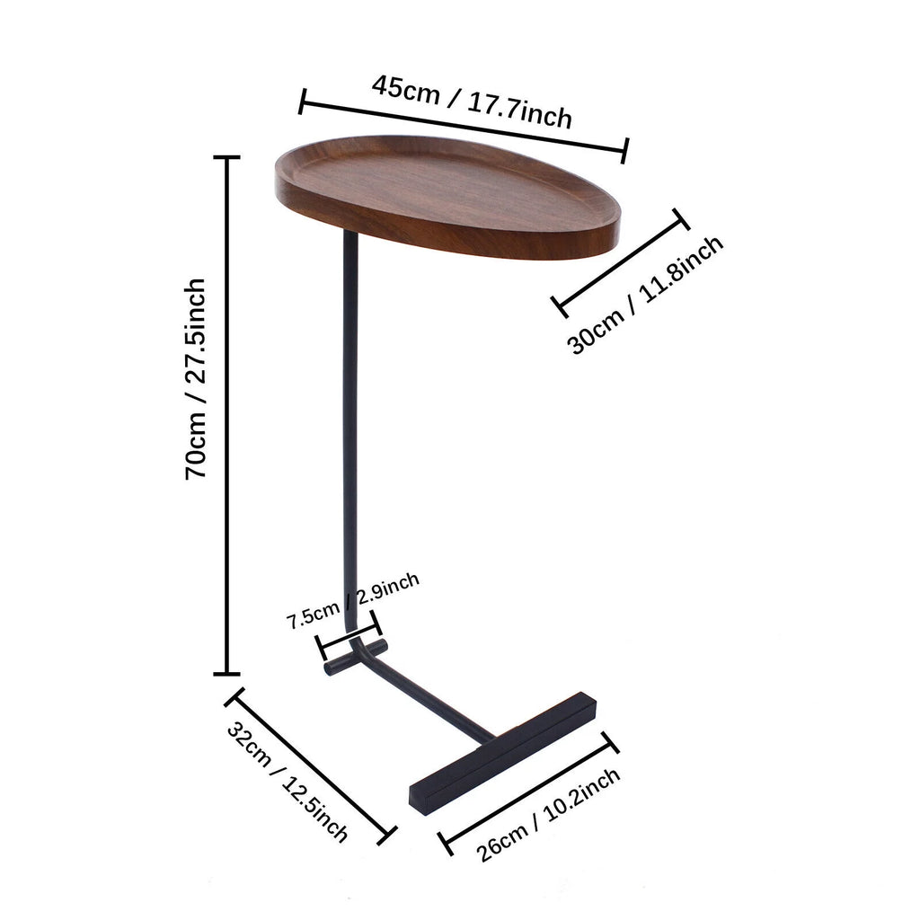 C-shaped Coffee Laptop Table Metal Walnut Wood K304